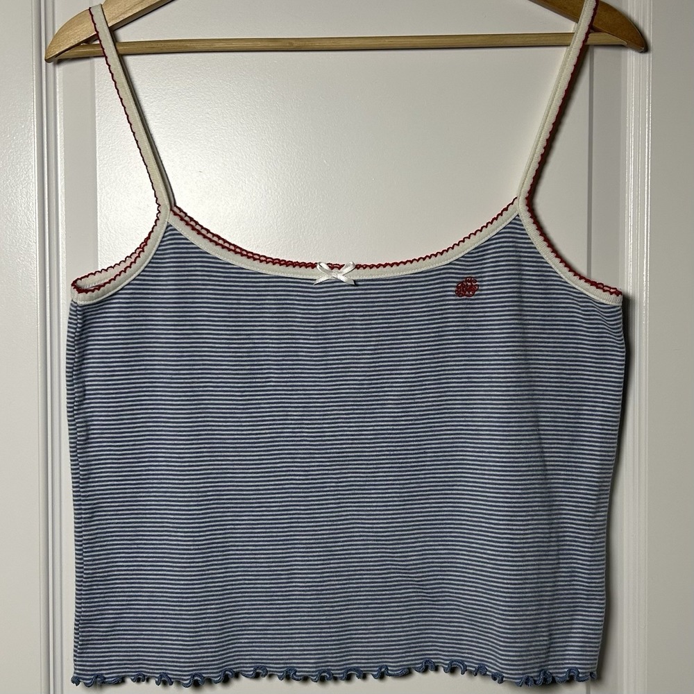 Lauren Ralph Lauren Blue and White Stripe Bow Crop Cami‎ Top Y2K Preppy Style